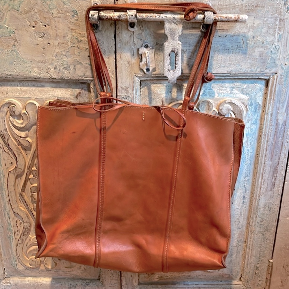 Maison Margiela East-West Tote w Barney’s NY TAG- Whiskey Brown w/ Tan Stitching
